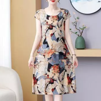 Элегантные платья-миди для женщин, повседневное летнее платье больших размеров с короткими рукавами, женская одежда среднего возраста XL