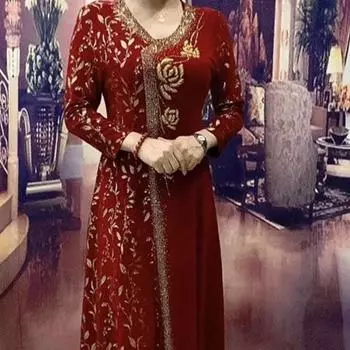 Элегантные платья с v-образным вырезом с принтом, весна-осень, новая женская одежда трапециевидной формы, стильное длинное платье с длинными рукавами и цветочным принтом L красный