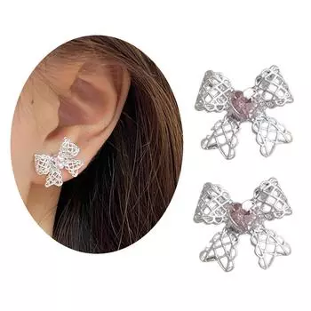 Элегантные полые серьги-гвоздики с кружевной лентой и бантом для женщин и девочек, удобные в ношении серьги с бантиками 1