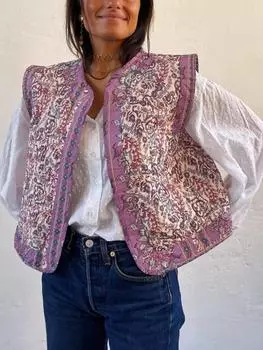 Элегантные повседневные топы без рукавов с принтом, женские винтажные шикарные свободные тонкие офисные женские кардиганы, модный эстетический жилет с круглым вырезом L светло-розовый