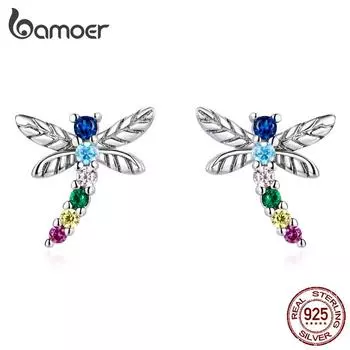 Элегантные привлекательные серьги-гвоздики BAMOER из стерлингового серебра 925 пробы с цветным цирконием для девочек 925 silver