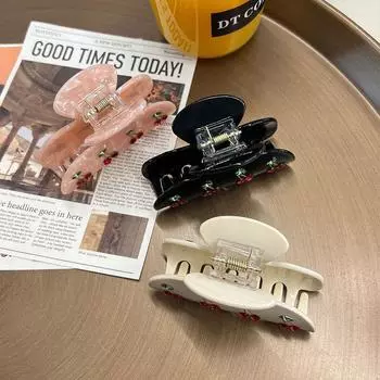 Элегантные простые аксессуары для волос из ацетата для женщин, бриллиантовая застежка вишни, хвостик, когти, аксессуары для волос для женщин белый