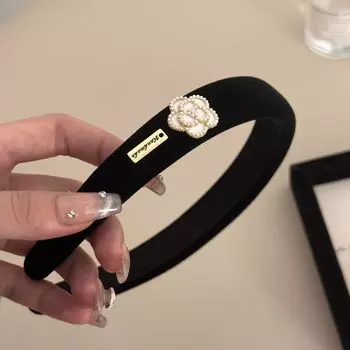 Элегантные Простые Черно-Белые Повязки на Голову Женские Повседневные Романтичные Популярные Жемчуг Камелия Свадебный Головной Убор Обручи для Волос Повязки для Волос