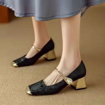 Элегантные простые туфли на плоской подошве с бантом, простые туфли на низком каблуке, атласные туфли во французском стиле, весенне-осенние туфли на плоской подошве, женские балетки с квадратным носком 35 чёрный
