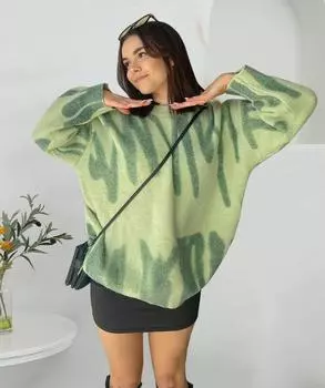 Элегантные пуловеры в зеленую полоску с принтом, женские зимние свободные длинные свитера с круглым вырезом, уличная теплая верхняя одежда One Size зелёный