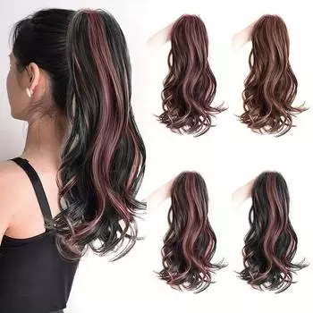 Элегантные яркие цветные синтетические волокна, хвостик, зажим для наращивания волос для женщин, 14 дюймов, волнистый хвостик-фонтан