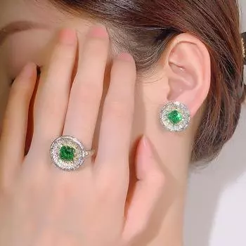 Элегантные ретро квадратные изумрудные серьги-гвоздики кольцо с красным корундом розовый бриллиант Roland костюм для женщин