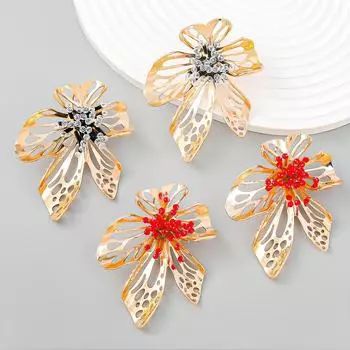 «Элегантные ретро-серьги с осенними цветами»: Дизайн из сплава и акрила чёрный