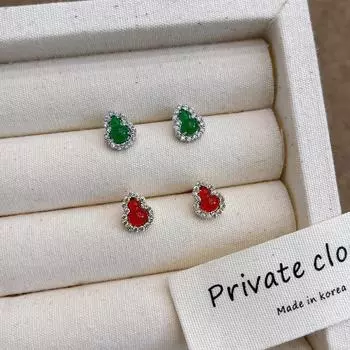 Элегантные ретро-серьги-тыквы зеленого и красного цвета 2024 года — высококлассный легкий роскошный дизайн Fulu Mini Chrysoprase Gourd зелёный