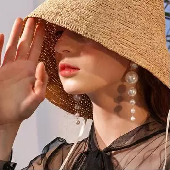 Элегантные романтические простые длинные висячие серьги с большим жемчугом для женщин, женские аксессуары белый