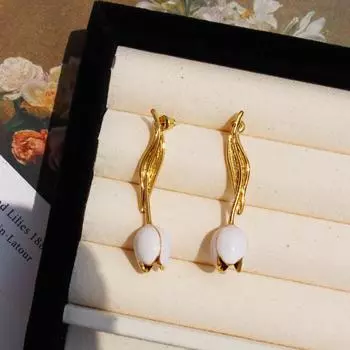 Элегантные романтические серьги ручной работы с эмалью в виде белого тюльпана, модные серьги в виде цветка растения с темпераментом 185