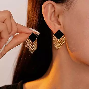 Элегантные ромбовидные плетеные металлические серьги Геометрия Женские серьги-подвески Бисерные серьги-кисточки Ежедневно золотой/чёрный