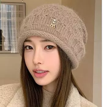 Элегантные роскошные шапки женские элегантные искусственные крючки для рук из меха кролика ворсовые шапки корейские зимние уши защита теплая вязаная шапка M56-58cm серый