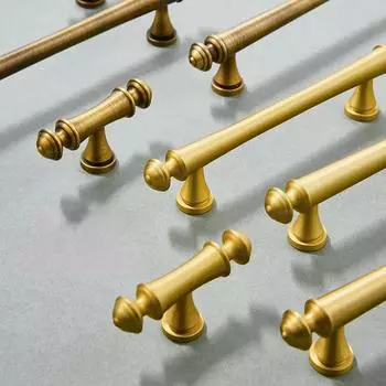 Элегантные ручки для ящиков комода из атласной латуни, ручки для кухонных ящиков, ручки для спальни, твердая латунь, фурнитура для шкафа с Т-образной планкой, бронза