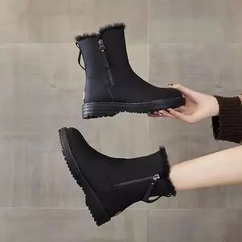 Элегантные с низким каблуком мягкие зимние сапоги для женщин шикарные 39 Y2k меховые модные удобные высококачественные распродажа женская обувь 35