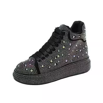 Элегантные сапоги и ботильоны с бриллиантами для женщин, зимние женские сапоги для снега, с круглым носком, с толстой подошвой, теплые, с мерцающей отделкой 35