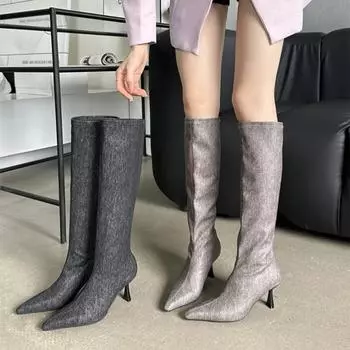 Элегантные сапоги с острым носком длиной до колена, женские зимние роскошные дизайнерские тонкие высокие каблуки для женщин, высокие рыцарские сапоги Botas Altas 35