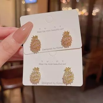 Элегантные серьги-ананасы из серебра 925 пробы с микроинкрустацией цирконием — универсальный корейский дизайн для женщин E5574