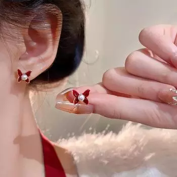 Элегантные серьги Ankola Red Bow Pearl - универсальный осенне-зимний стиль для женщин и студенток A1985 золотой