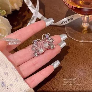 Элегантные серьги-бабочки из циркона и жемчуга для женщин серебряный