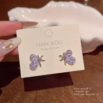 Элегантные серьги-бабочки из циркония — блестящие и роскошные для женщин, универсальные и элитные, в стиле модных интернет-знаменитостей A1767 серебряный