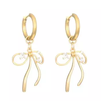 Элегантные серьги-бантики, бантики, стразы, серьги-кольца, длинные серьги, подвески, женские украшения, подарок на Рождество золотой