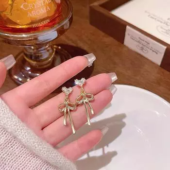 Элегантные серьги-бантики и сердечки из циркония для женщин — модные, универсальные, высококачественные украшения A2158 золотой