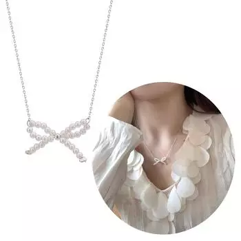 Элегантные серьги-бантики из искусственного жемчуга, ожерелье с регулируемой цепочкой для женщин, уникальные модные украшения для шеи 1