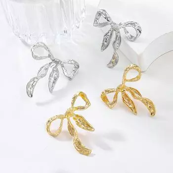 Элегантные серьги-бантики из сплава: Летний модный европейский и американский стиль серебряный