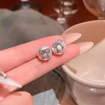 Элегантные серьги-бантики с жемчугом для женщин — высококачественные, простые, универсальные украшения A1871 серебряный