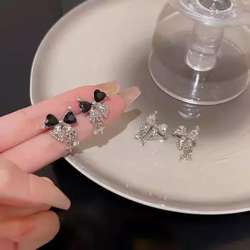 Элегантные серьги-бантики «Звездное небо»: Роскошный, сверкающий бриллиантовый дизайн для женщин A612 чёрный