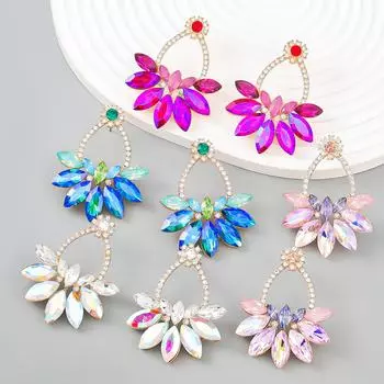 Элегантные серьги-цветы из сплава с бриллиантами в европейском и американском стиле розовый