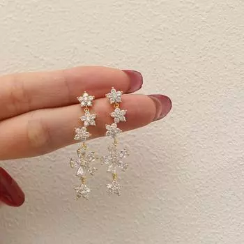 Элегантные серьги-цветы с бриллиантами и цирконами: Модный, роскошный дизайн для женщин long