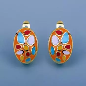Элегантные серьги для женщин, овальные серьги, серьги с цветными камнями, вечерние модные украшения, красочная эмаль ручной работы оранжевый
