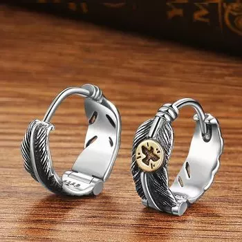 Элегантные серьги-гвоздики для девочек с геометрическим пером в форме орла, мужские корейские серьги-кольца серебряный