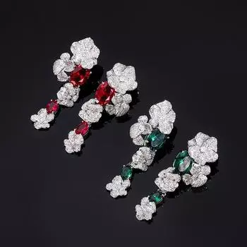 Элегантные серьги-гвоздики, роскошные старинные серьги с рубинами, изумрудами и розами, серьги с цирконием для женщин зелёный