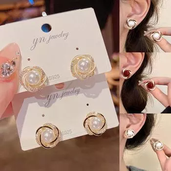 Элегантные серьги-гвоздики с цветком розы и цирконием и жемчугом для женщин, роскошные серьги, аксессуары, подарок, модные изящные ювелирные изделия