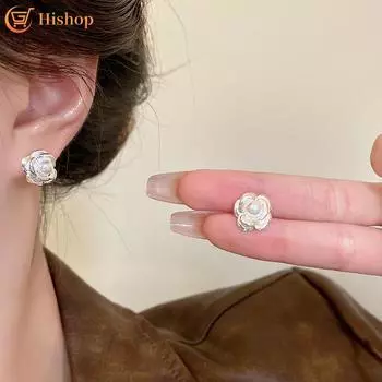 Элегантные серьги-гвоздики с камелией для женщин, серьги-гвоздики, ювелирные аксессуары 1