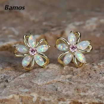 Элегантные серьги-гвоздики с опаловым цветком для женщин и девочек, роскошные свадебные украшения золотого цвета, подарок для вечеринки золотой/белый