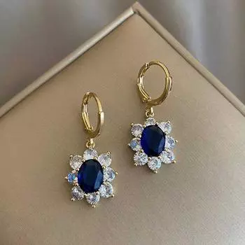 Элегантные серьги-гвоздики с синим цирконом и подсолнухом, роскошные шикарные серьги-гвоздики, классические ювелирные изделия-обручи синий