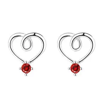 Элегантные серьги-гвоздики в корейском стиле из стерлингового серебра 925 пробы, модные серьги-гвоздики в форме сердца, подходящие друг другу красные серьги 925