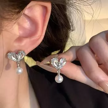 Элегантные серьги-иглами в форме сердца из серебра S925 пробы для женщин - роскошный дизайн A1538 серебряный