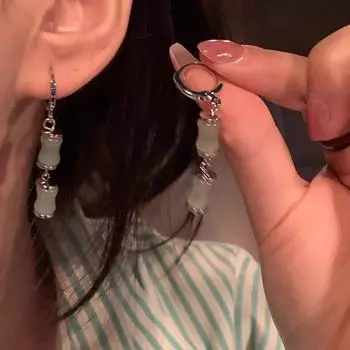 Элегантные серьги из бамбука и халцедона — роскошный подарок в стиле ханьфу для подруг A1794 серебряный