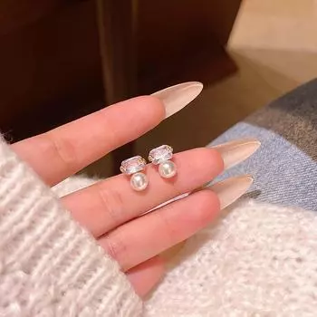 Элегантные серьги из циркония и жемчуга с дизайном, вдохновленным лесной тематикой A1997 золотой