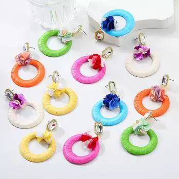 Элегантные серьги из рафии «Весенние цветы» в европейском и американском стиле белый