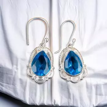 Элегантные серьги из стерлингового серебра 925 пробы с драгоценным камнем швейцарским голубым топазом на годовщину EE-41-8