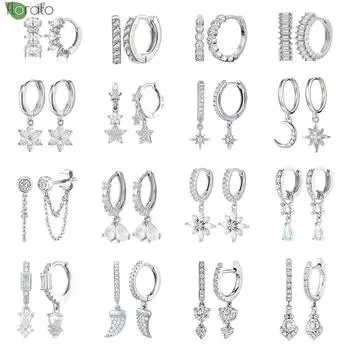 Элегантные серьги из стерлингового серебра 925 пробы с иглами, белые серьги с кристаллами циркона, винтажные серьги-кольца с кисточками для женщин, роскошные свадебные украшения