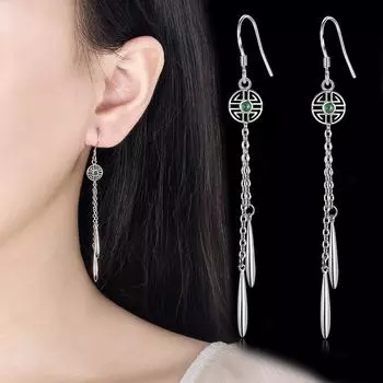 Элегантные серьги-капли Guochao Ruyi, милые геометрические полые серьги в национальном стиле, длинные бахромчатые серьги-крючки
