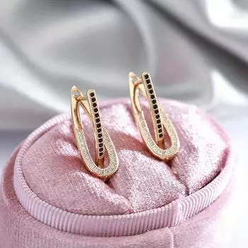 Элегантные серьги-капли из черного и белого циркония для женщин, геометрические серьги золотистого цвета, праздничные украшения в подарок чёрный