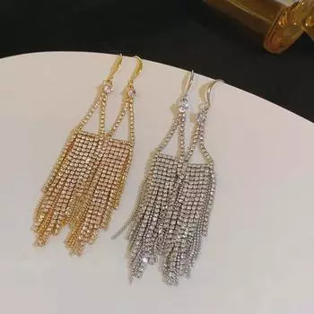 Элегантные серьги-капли с бриллиантовыми кисточками для женщин — длинные, тонкие и модные в европейском и американском стиле золотой